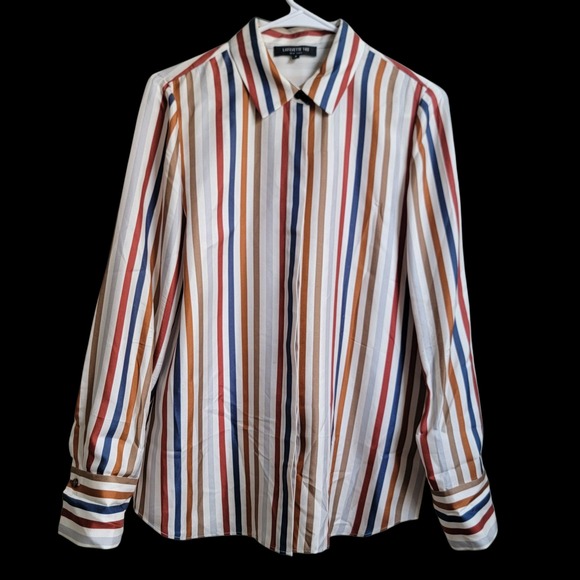 Lafayette 148 Silk Multicolored Vertical Striped Button Down Blouse Shirt Small - Picture 2 of 9